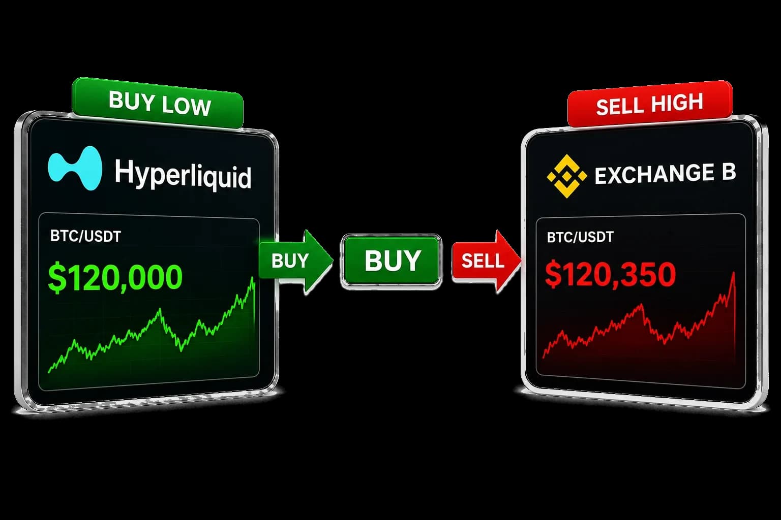 Illustrative cross-exchange buy and sell spread